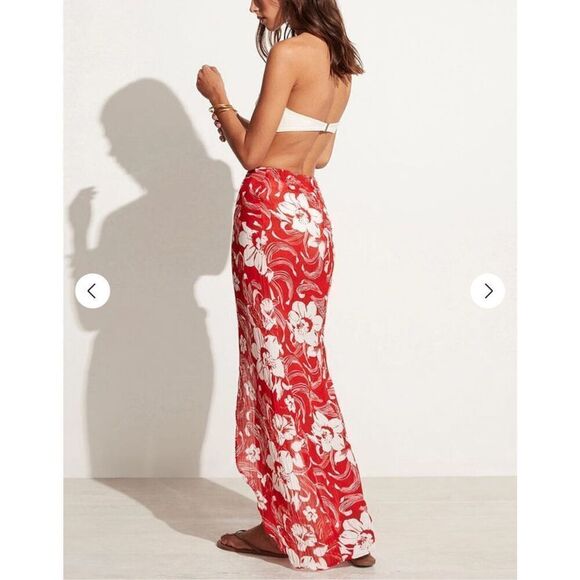 Faithfull the brand lulu size 4 red & white floral women’s zip back maxi skirt - Picture 5 of 13